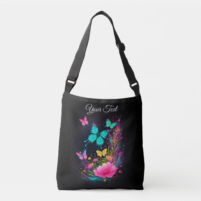Chic Aquarellmalerei Schmetterlinge rosa Blume Tragetaschen Mit Langen Trägern (Vorderseite)