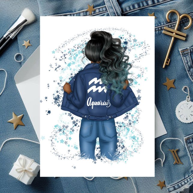 Chic Aquarius Zodiac Sign Denim Birthday Party Einladung (Chic Aquarius Zodiac Sign Denim Birthday Party Invitation)