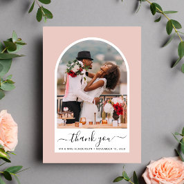 Chic Arch Foto Blush Pink Wedding Dankeskarte