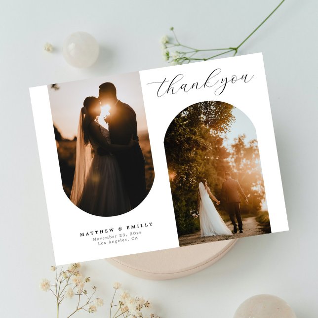 Chic Arch Foto Collage Minimal Hochzeit Vielen Dan Postkarte (Von Creator hochgeladen)