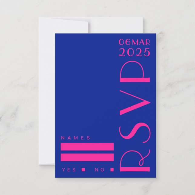 Chic Art Deco Blue Pink Retro Wedding RSVP Karte (Vorderseite)