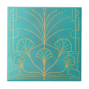 Chic Art Deko Aqua blauer Brunnen Fliesen mit Palm