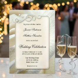 Chic Artistic Silver Ivory Rose Hochzeit Einladung