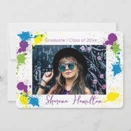 Chic Artistic Spatter-Paint Grad Foto Einladung