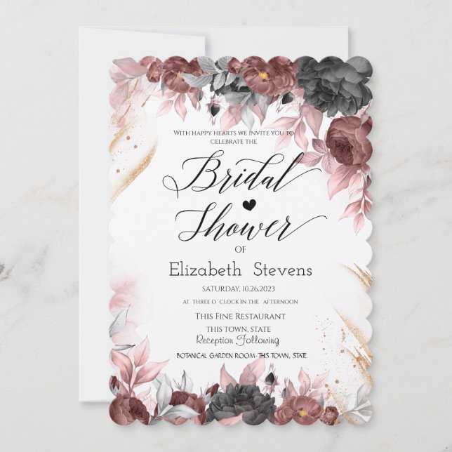 Chic Autumn Watercolor Blume Brautparty Einladung (Vorderseite)