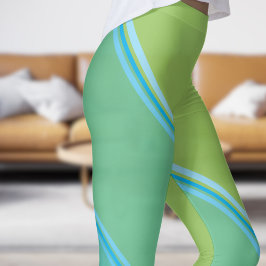 Chic Azure Blue unter Blassgelb Bandprint Leggings