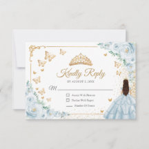 Chic Baby Blue Roses Gold Quinceanera Reply