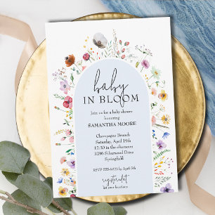 Chic Baby in Bloom Blue Boy Baby Dusche Einladung