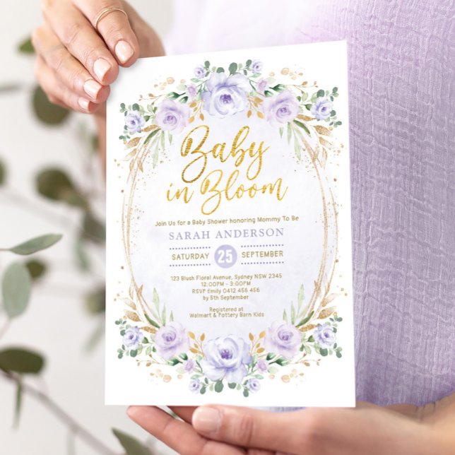 Chic Baby in Bloom Lila Gold Floral Girl Dusche Einladung (Von Creator hochgeladen)