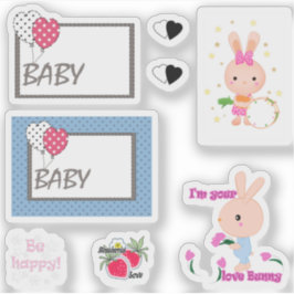 Chic Baby Set, Baby, Brötchen, lustig, Hase, Blume Aufkleber