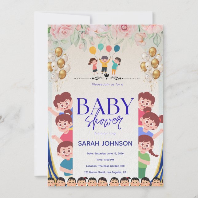 Chic Baby Shower Invitation | Elegant Floral Einladung (Vorderseite)