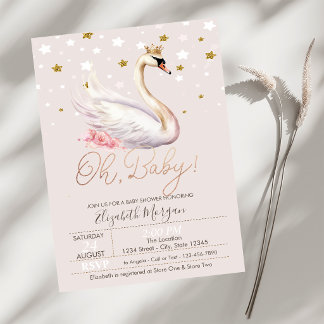 Chic Baby Swan Crown Stars Flowers Baby Shower Einladung