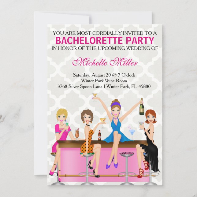 Chic Bachelorette Bash Custom Invtiation Einladung (Vorderseite)