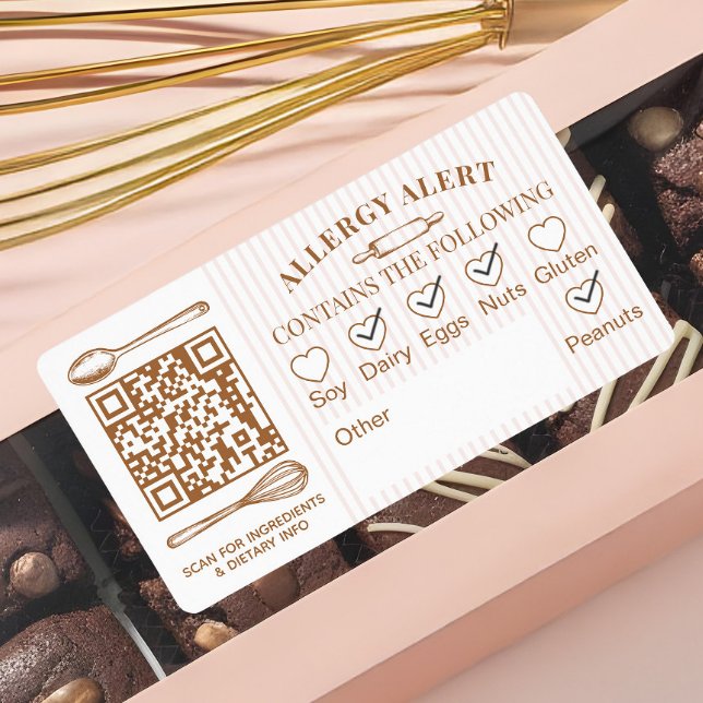 Chic Bäckerei Logo Allergie-Warnung Backwaren QR-C (Chic Bakery Logo Allergy Alert Baked Goods QR Code Label)