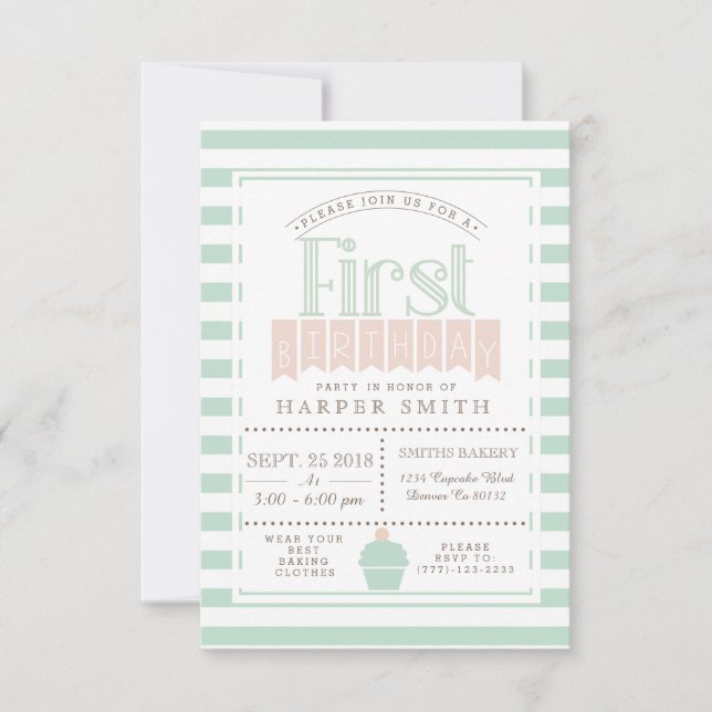 Chic Bakery First Birthday Party Invitation (Devant)