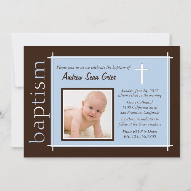 Chic Baptism Foto Einladung [blau] (Vorderseite)