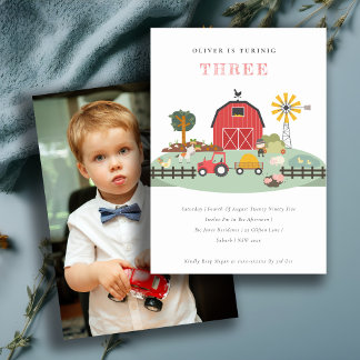 Chic Barnyard Farm Animal Any Age Photo Birthday Einladung