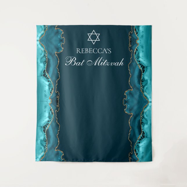 Chic Bat Mitzvah Party Aquamarin Gold Foto Stand Wandteppich (Vorderseite)