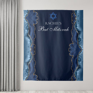 Chic Bat Mitzvah Party Navy Blue Gold Foto Booth Wandteppich