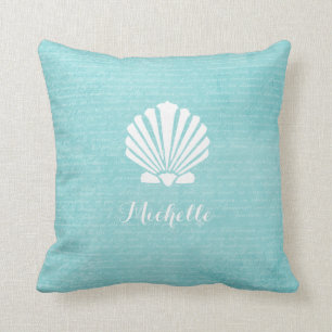 Chic Beach Girly Aqua Scallop Muschel mit Namen Kissen