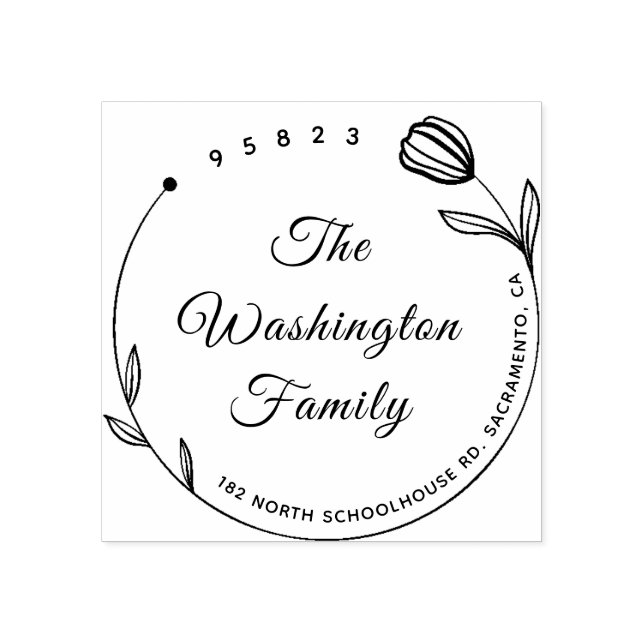 Chic Beautiful Blume Round Family Name Gummistempel (Prägung)