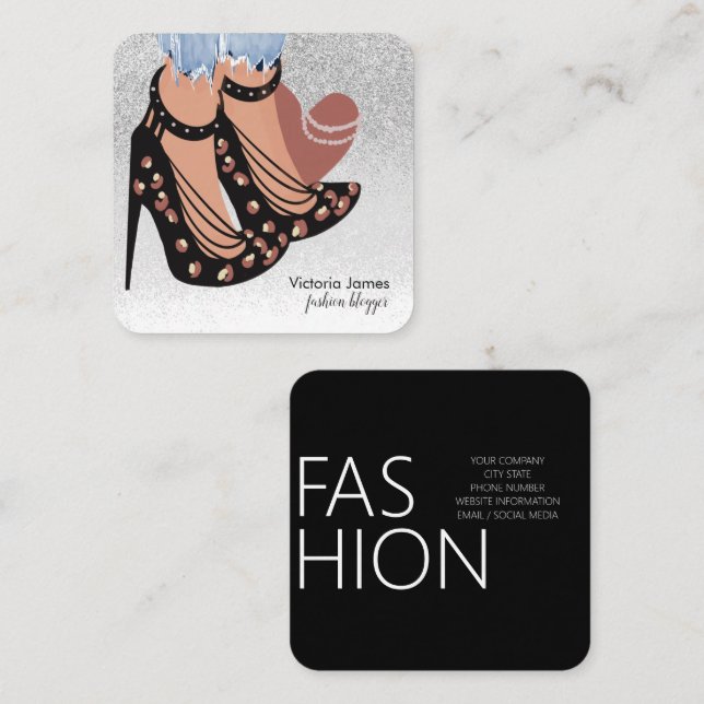Chic Beauty Fashionista Blogger Planner Glitzer Quadratische Visitenkarte (Vorne/Hinten)