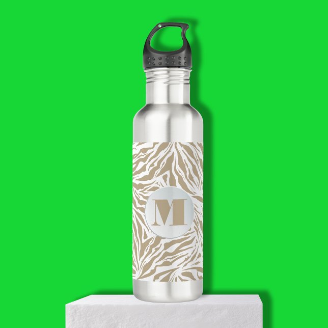 Chic Beige Animal Print Monogram Edelstahlflasche (Chic beige animal print monogram stainless steel water bottle)