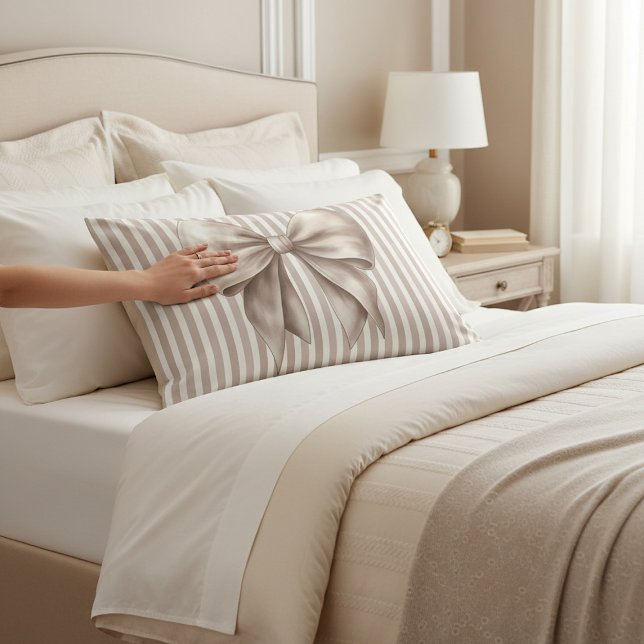 Chic Beige Bow Vertical Stripes Accent Pillowcase Kissenbezug (Von Creator hochgeladen)