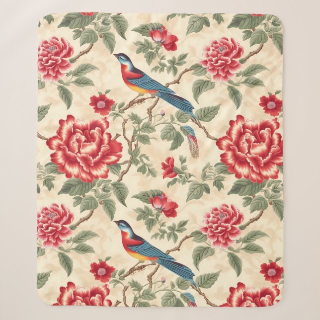 Chic Beige Chinoiserie Sherpadecke (Vorderseite)