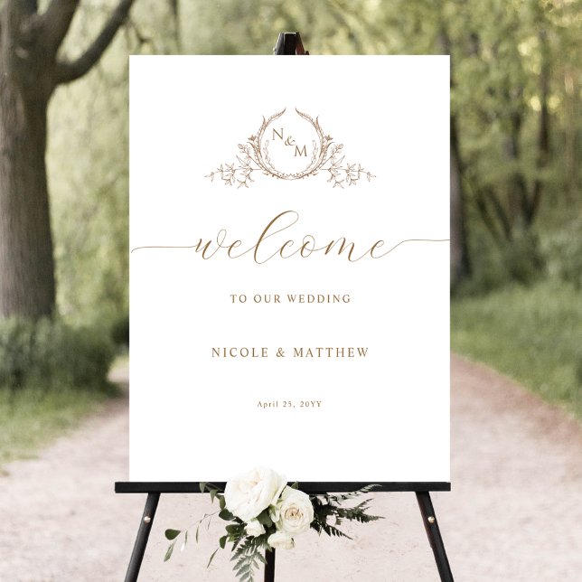 Chic Beige Cream Monogram Wedding Welcome Sign Poster (Von Creator hochgeladen)
