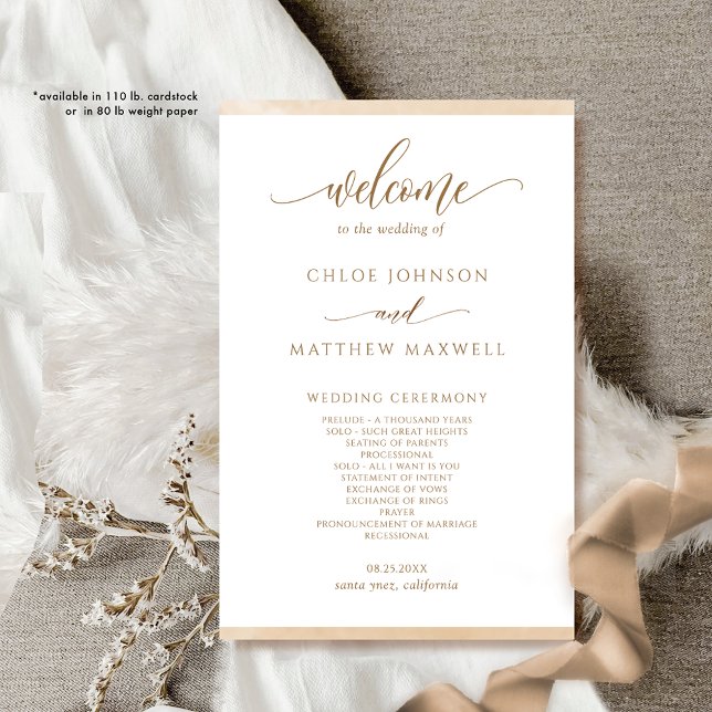 Chic Beige Cream Watercolor Rahmen Wedding Program (Von Creator hochgeladen)
