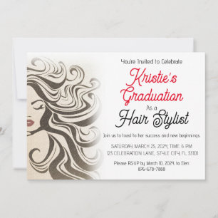 Chic Beige Hair Stylist Graduation Party Retro Einladung