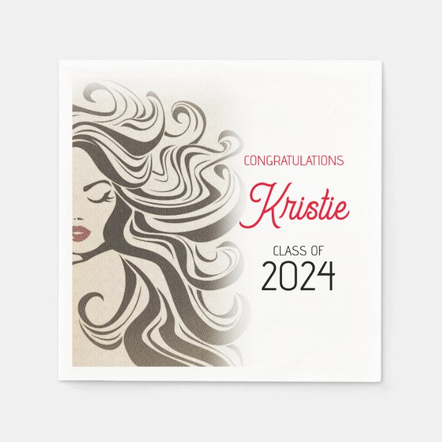 Chic Beige Hair Stylist Graduation Party Retro Serviette (Vorderseite)