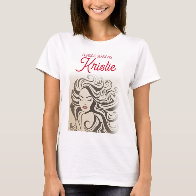 Chic Beige Hair Stylist Graduation Party Retro T-Shirt (Vorderseite)