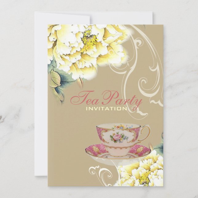 Chic beige Peony Aquarell Blumenmotiv Brautparty Einladung (Vorderseite)