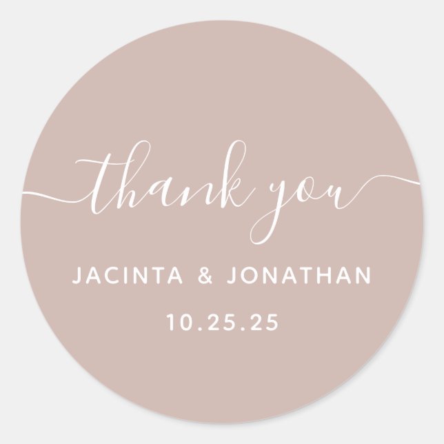 Chic Beige Pink Wedding Danke Sticker (Vorderseite)