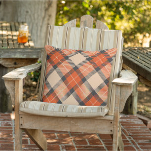 Chic Beige Pumpkin Orange Kariertes Muster Kissen