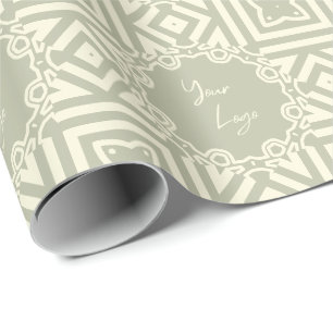 Chic Beige Sage Green Strip Custom Business Logo Geschenkpapier