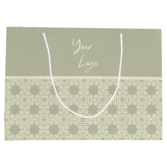 Chic Beige Sage Green Strip Custom Business Logo Große Geschenktüte (Rückseite)