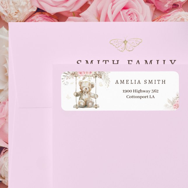 Chic Beige Watercolor Teddy Bear Pink Floral (Von Creator hochgeladen)