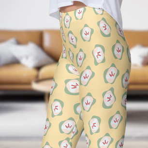Chic Beige White Sepal und Style Floral Muster Leggings