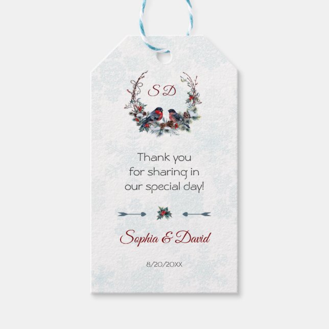 Chic Berries Bullfinch Winter Wreath Wedding Geschenkanhänger (Vorderseite)