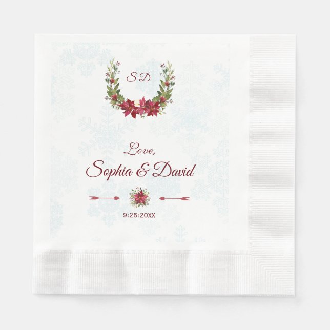 Chic Berries Bullfinch Winter Wreath Wedding Serviette (Vorderseite)