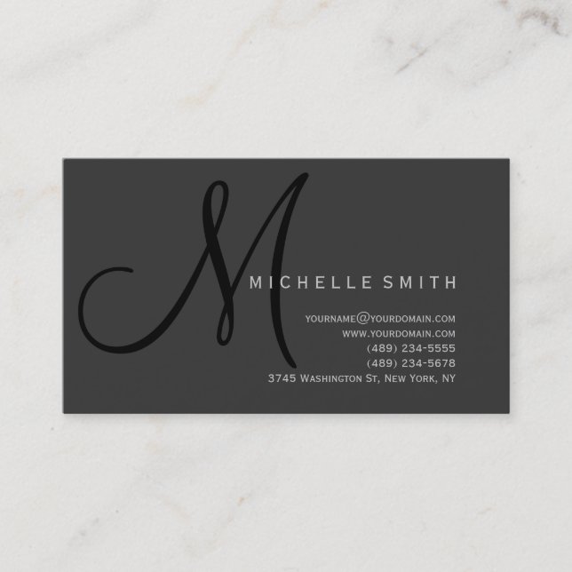 Chic Beruflich Monogram Gray Business Card Visitenkarte (Vorderseite)