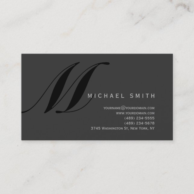 Chic Beruflich Monogram Gray Business Card Visitenkarte (Vorderseite)