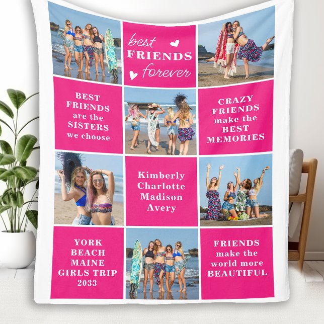 Chic Best FRIENDS Forever Custom Pink 6 Bild Fleecedecke (Von Creator hochgeladen)