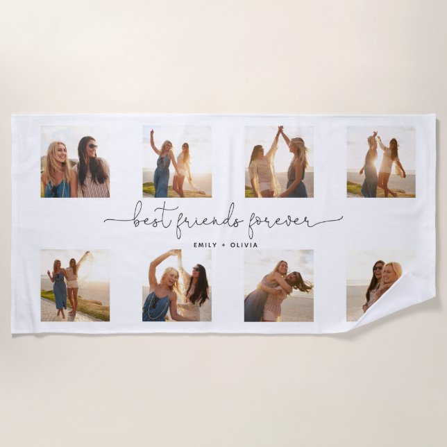 Chic Best Friends Forever Zitat 8 Foto Collage Strandtuch (Vorderseite)