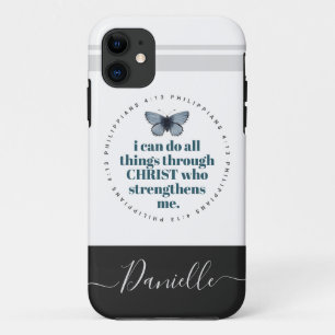 Chic Bible Verse Philippians Blue Butterfly Name Case-Mate iPhone Hülle