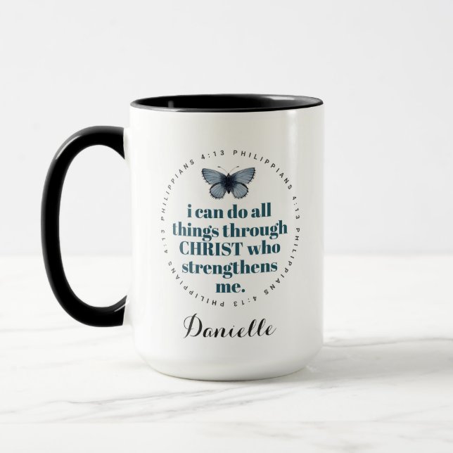 Chic Bible Verse Philippians Blue Butterfly Name Tasse (Links)