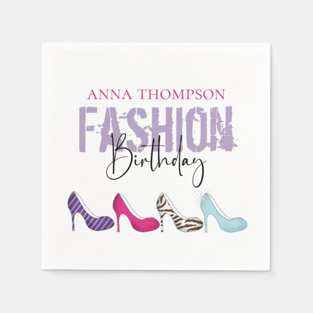 Chic Birthday Girly High Heeled Shoe Animal Print Serviette (Vorderseite)